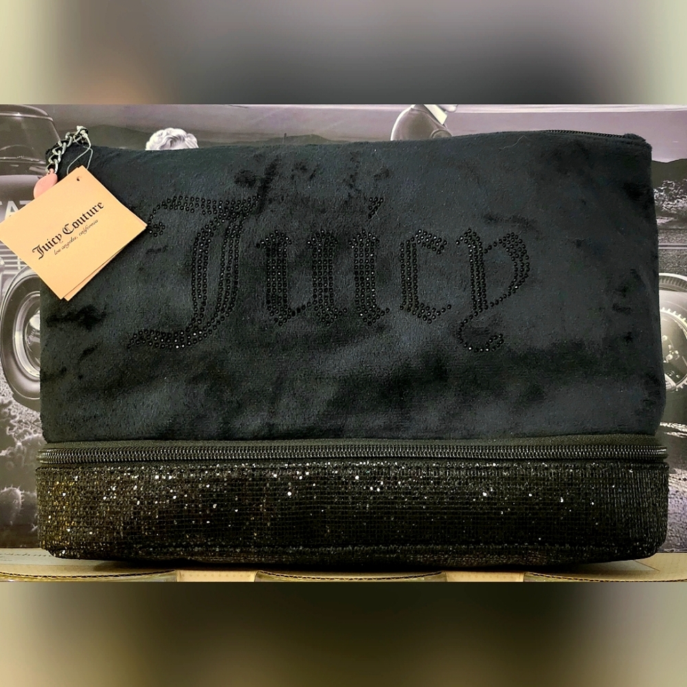 Juicy Couture Black Velour Travel Bag Lg with extra compartment NWT